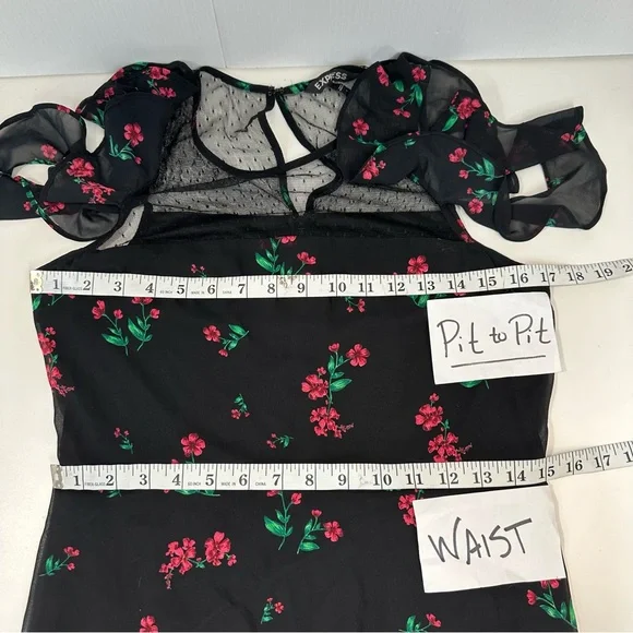 EXPRESS Maxi Floral Sheer Mid Lined Maxi Dress Size 8 Black - Picture 7 of 11